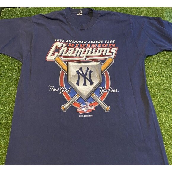 Vintage New York Yankees shirt mens large blue playoffs 1990s baseball MLB H - Picture 3 of 9